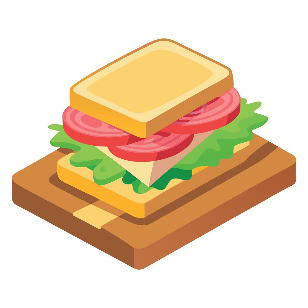 Grilled sandwich with ham cheese tomato and lettuce on a wooden board vector