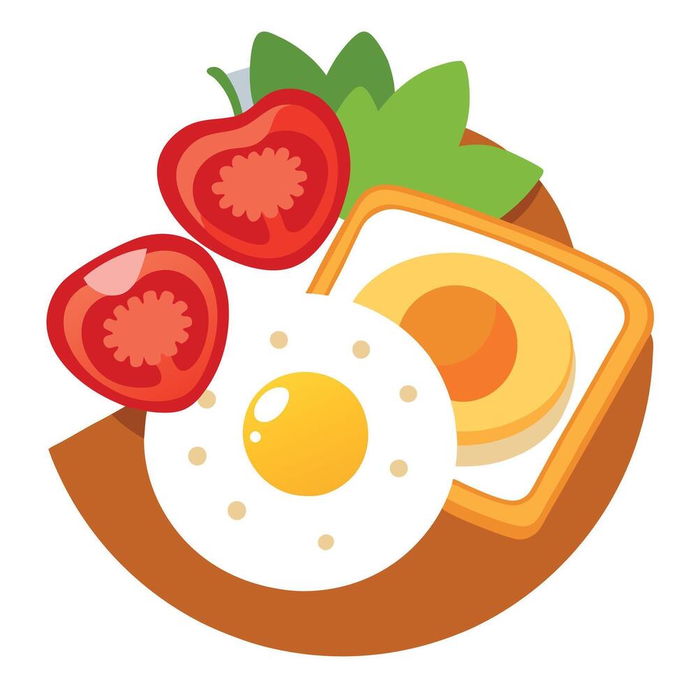 Delicious Breakfast with Fried Egg. Toast. and Tomatoes - Photo vector