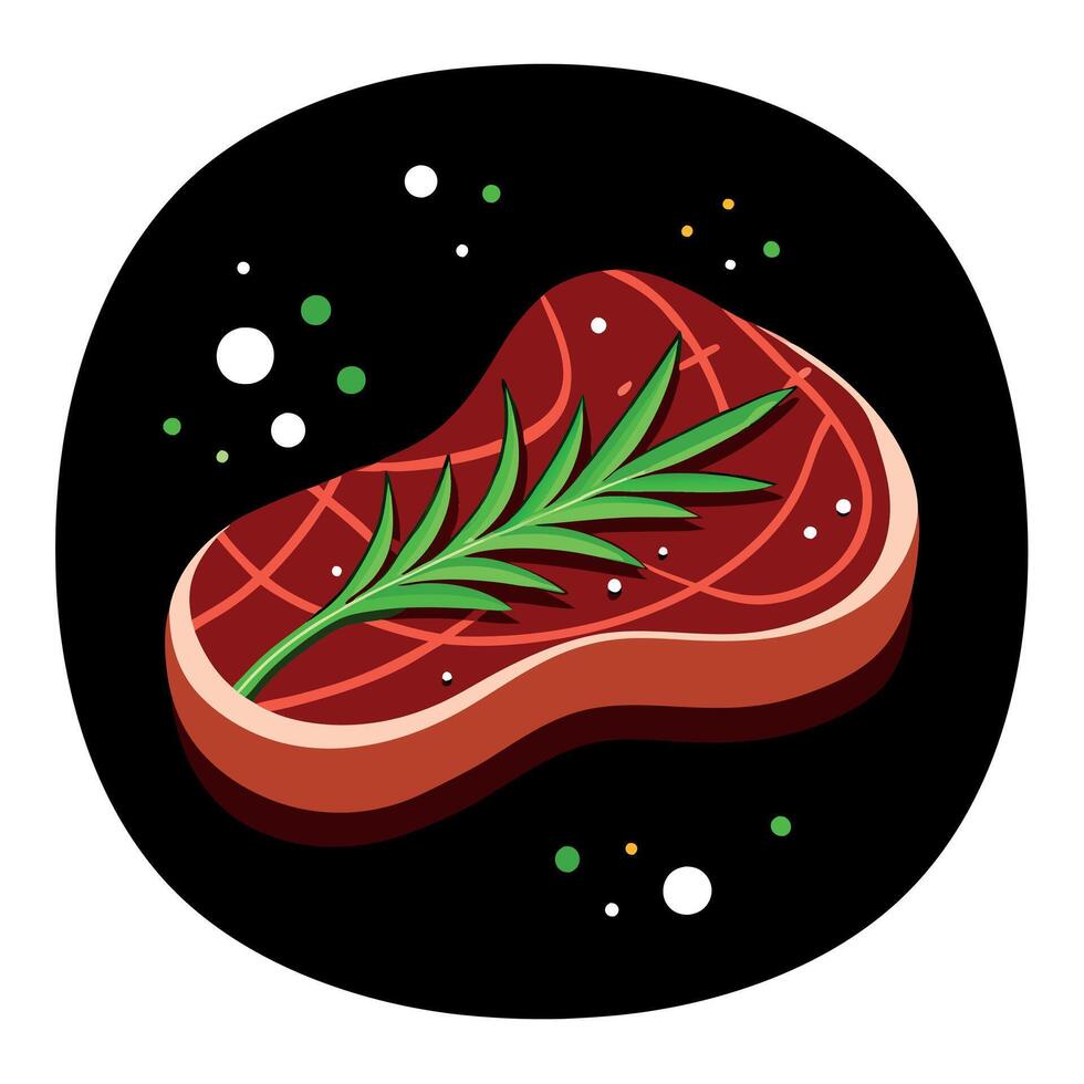 Grilled beef steak with rosemary and spices on a black background. vector