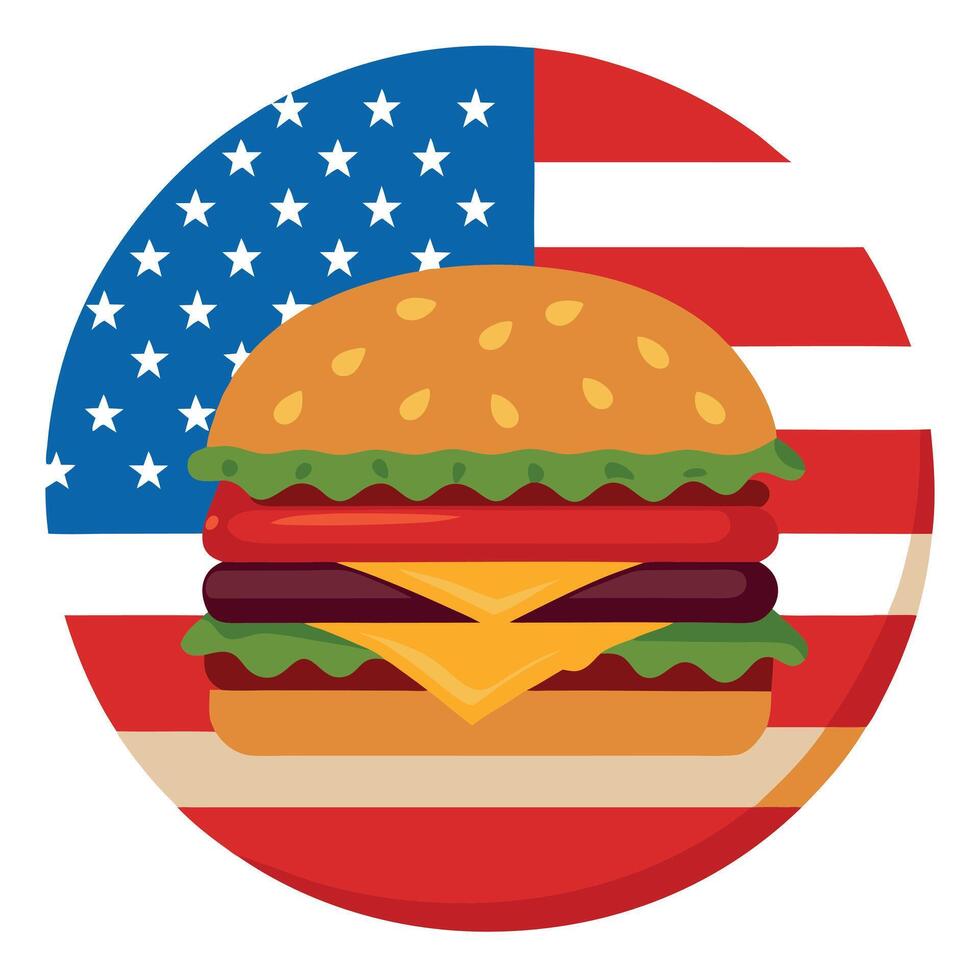 Bacon double cheeseburger. american flag background vector