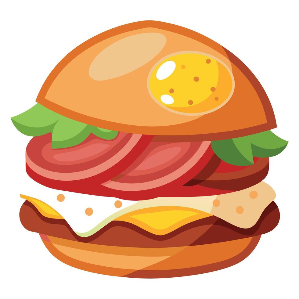 Deliciously indulgent bacon and egg burger vector