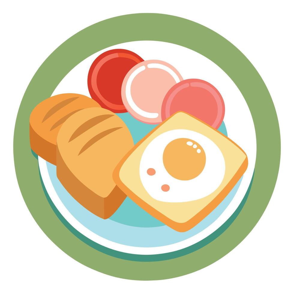 A breakfast plate with eggs. ham. and toast vector