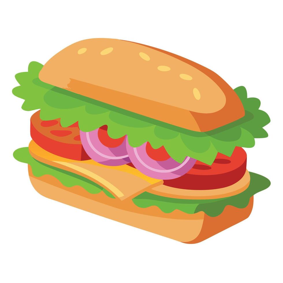 A sandwich with meat. lettuce. tomatoes. and onions vector
