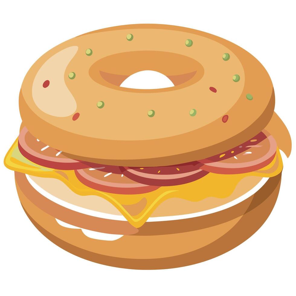 A bagel sandwich with bacon cheese and eggs vector