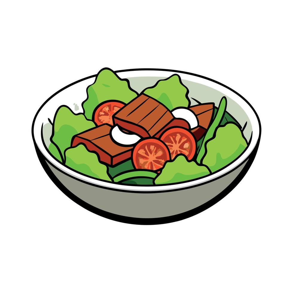 A Thai beef salad with thinly sliced grilled beef. mixed greens. cucumber. red onion. cilantro. and vector