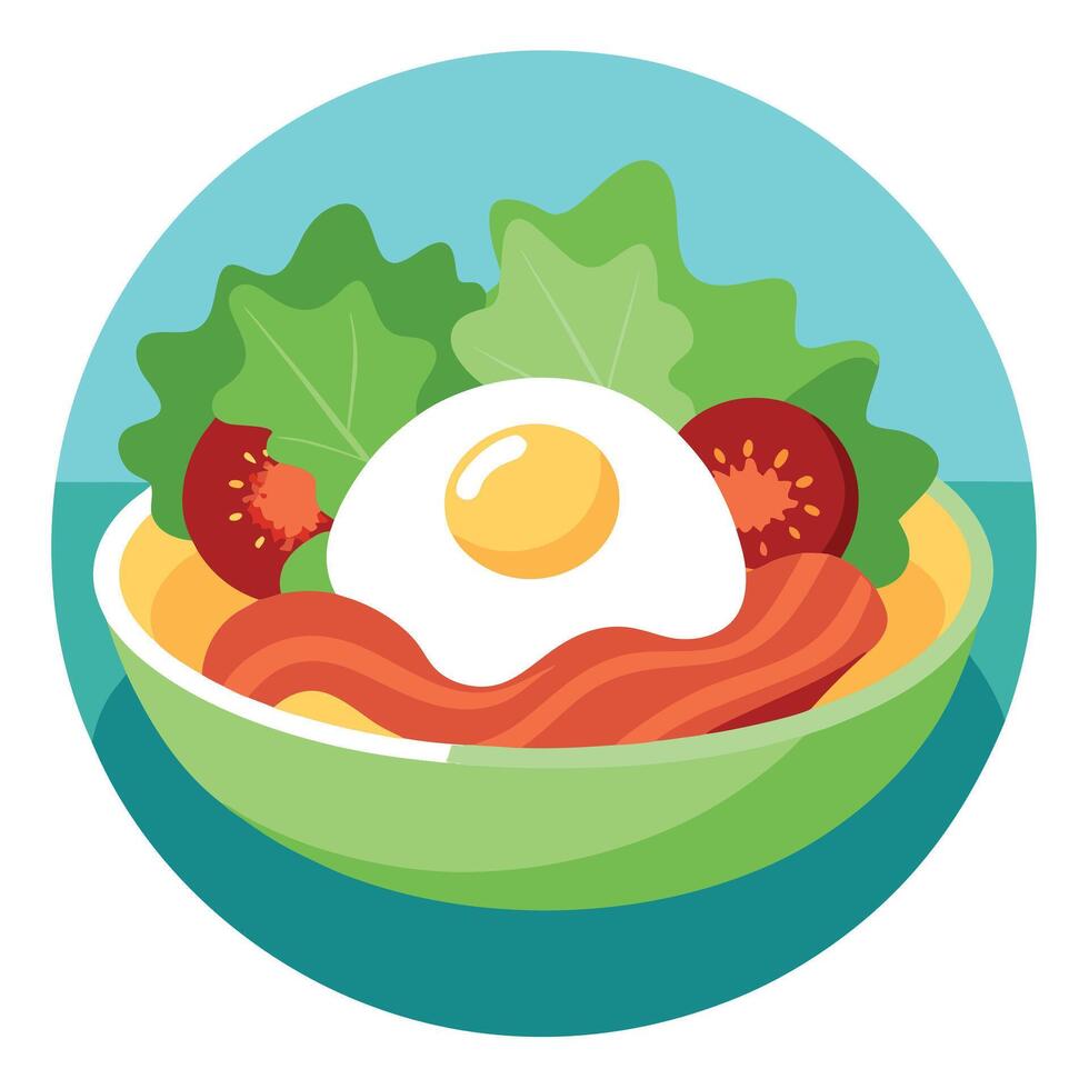 Fresh salad with poached egg. crisp bacon. vector