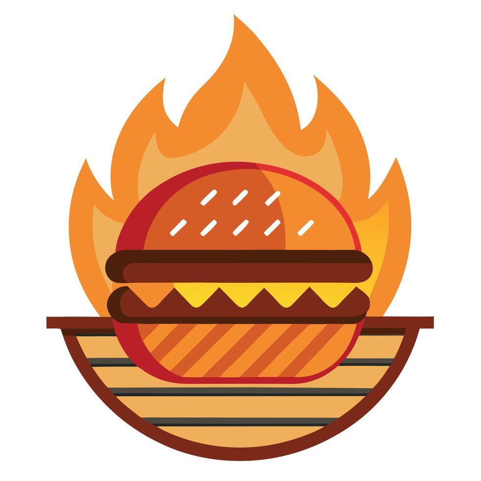 Beef burger for hamburger on barbecue flame grill. vector
