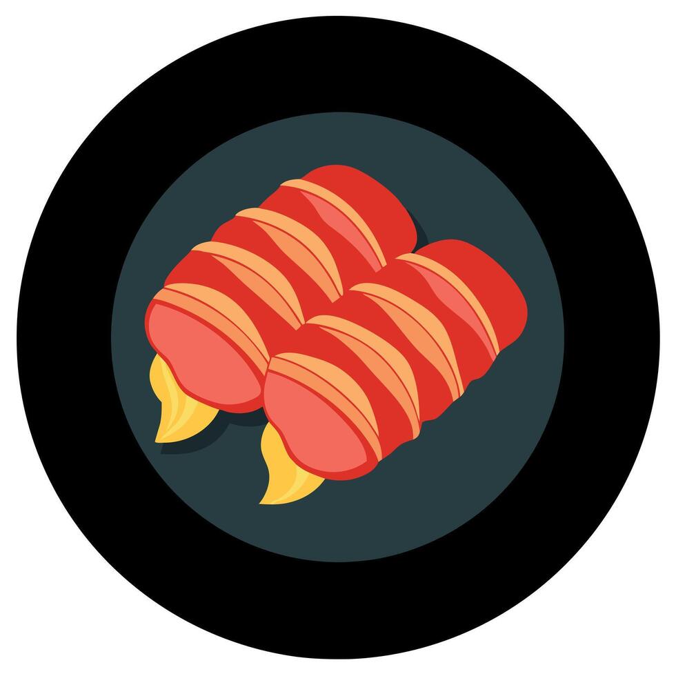 Bacon wrapped scallops isolated on black background vector