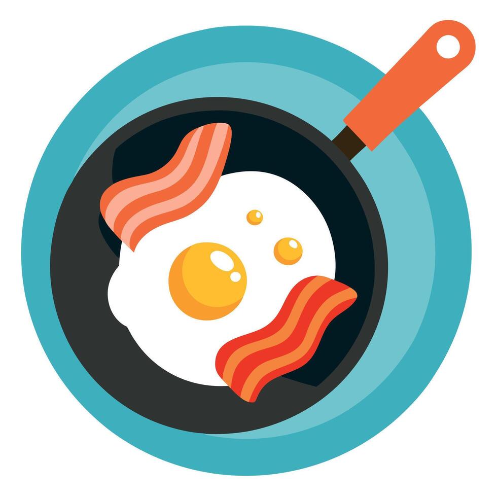 Fried egg and bacon in a frying pan. vector