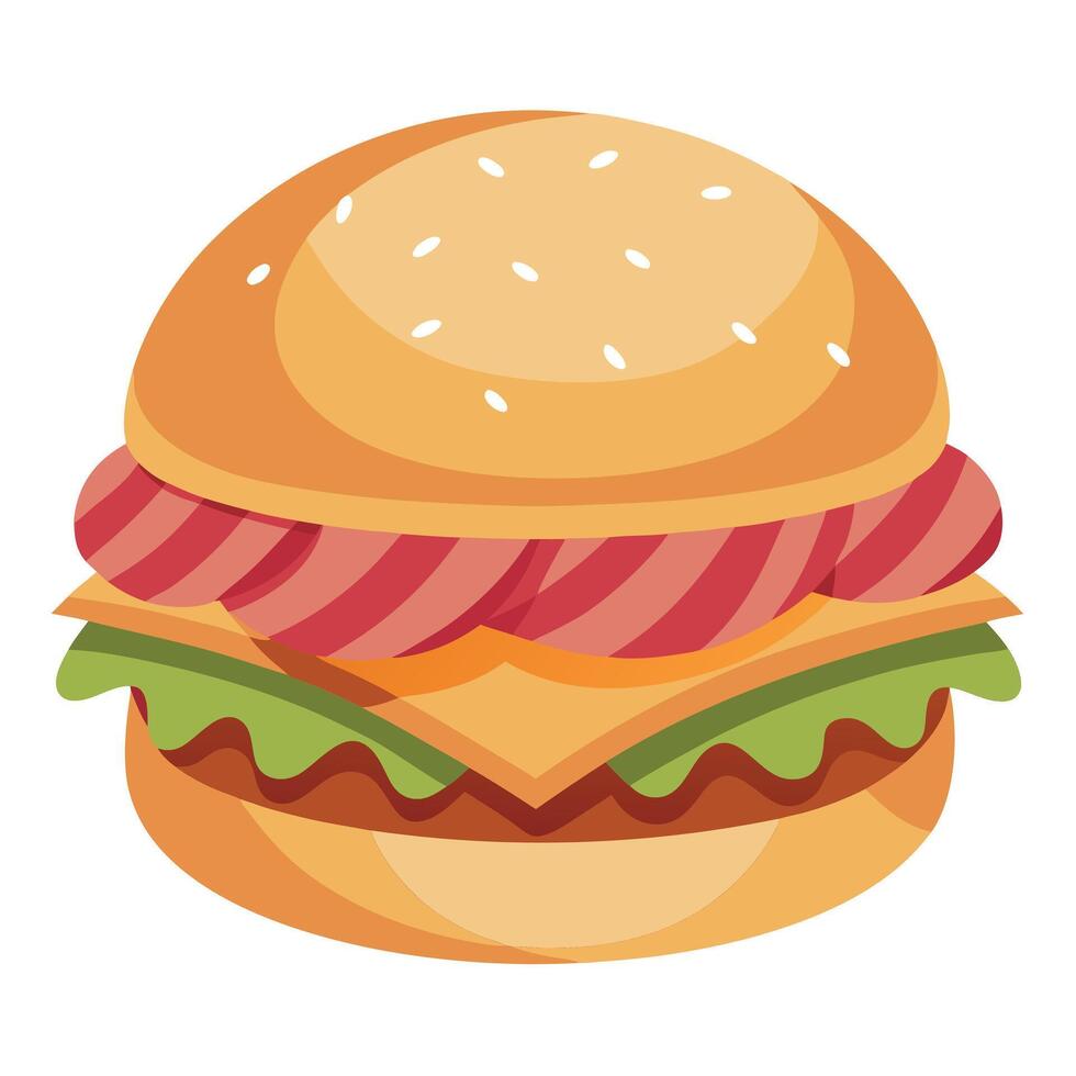 Grilled Chicken Burger with Bacon and Onion vector