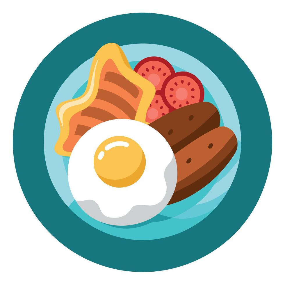 A plate of food with meat and an egg on top vector
