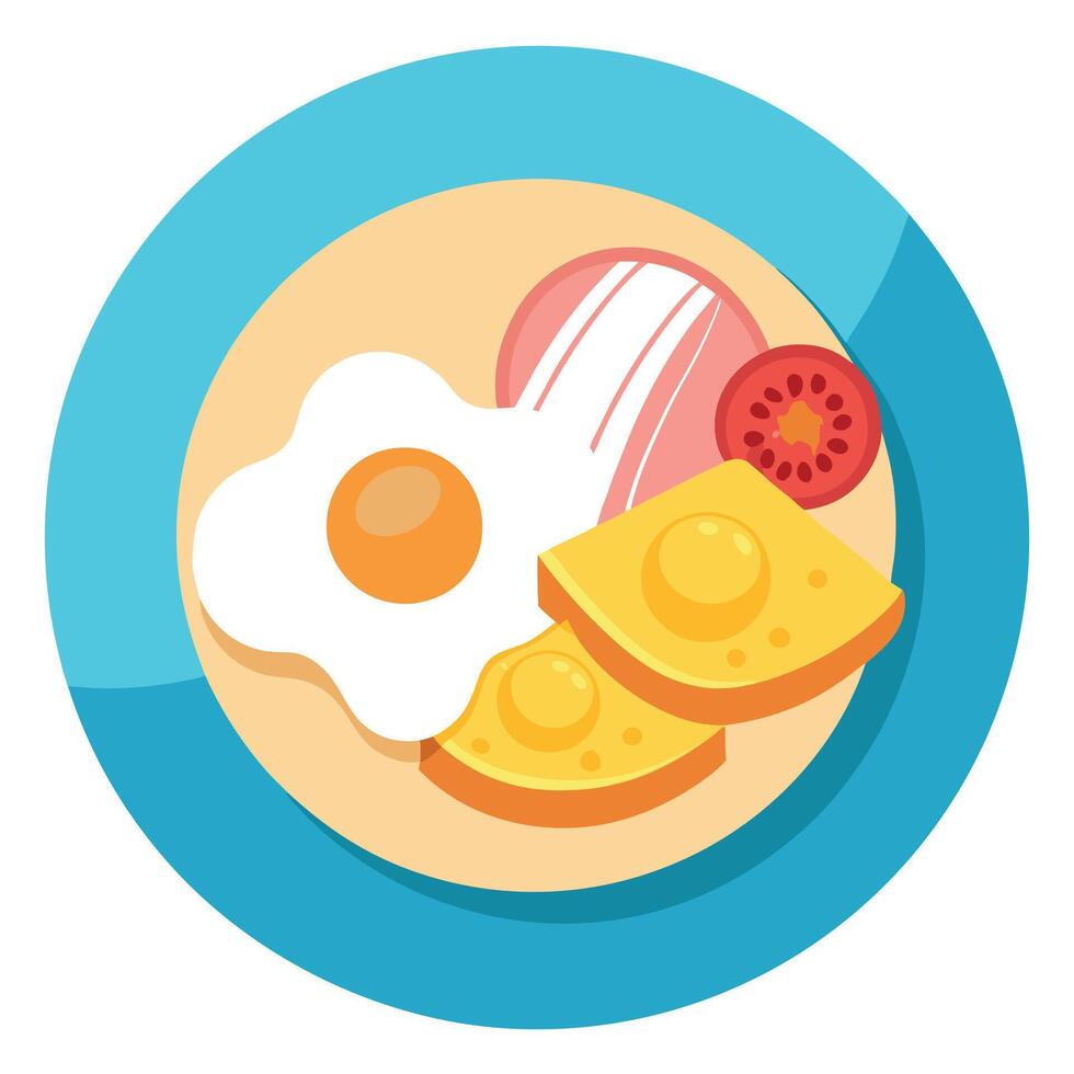A plate topped with eggs. ham and cheese vector