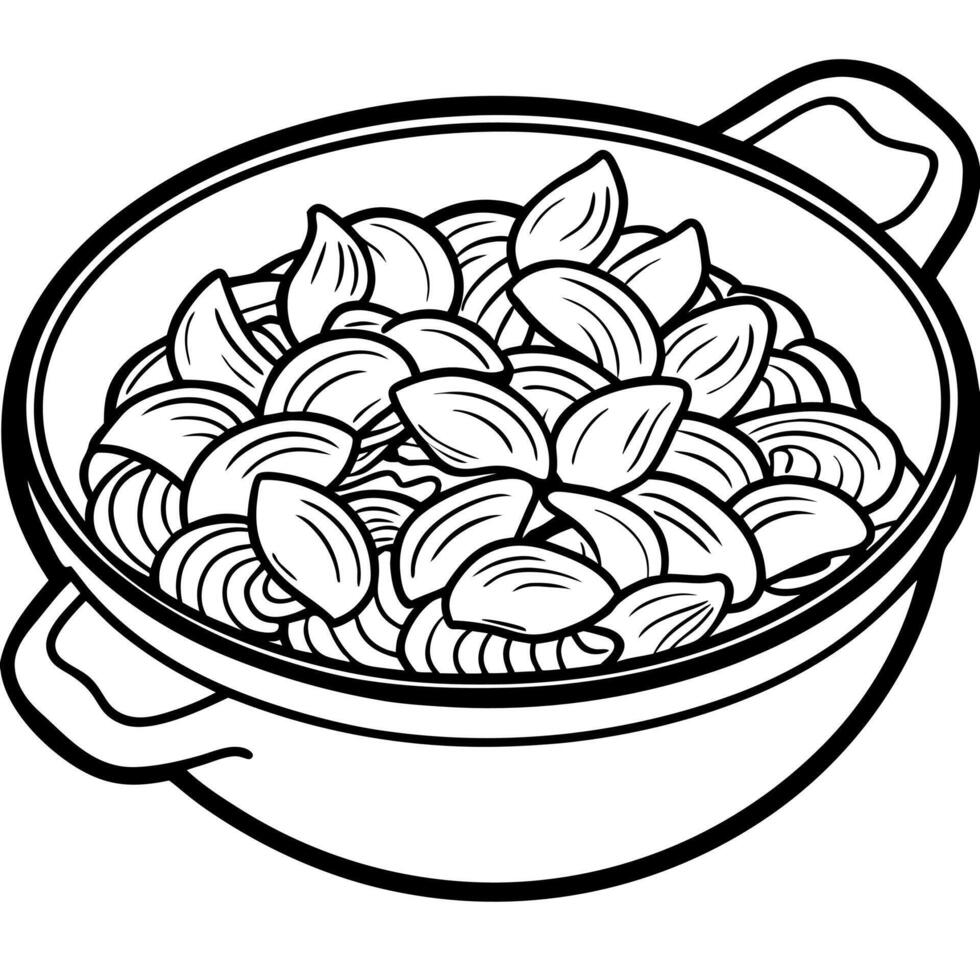 Golden brown pasta shells overflowing with rich creamy chicken and crispy bacon sauce in a rustic ca vector