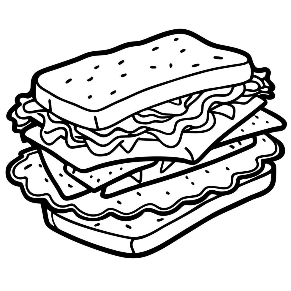 A delicious layered sandwich featuring crispy bacon. fresh lettuce. ripe tomatoes. and savory meats vector