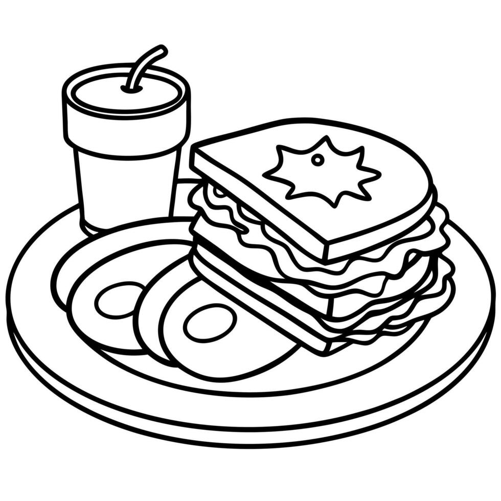 A bacon and egg sandwich with tomatoes and onions on top. The sandwich is served on a plate and is p vector
