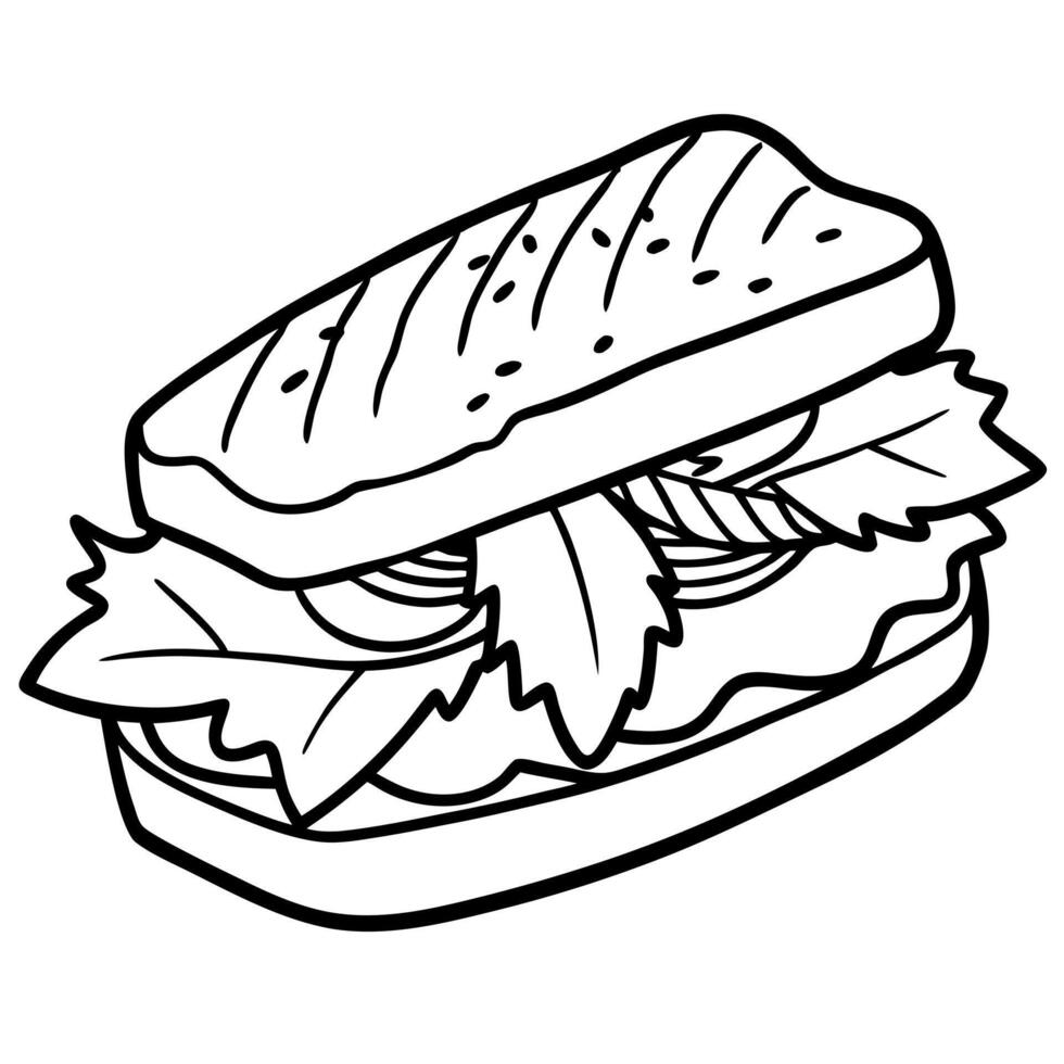 Grilled salmon fillet and fresh arugula sandwiched between two slices of bread. topped with a tangy vector
