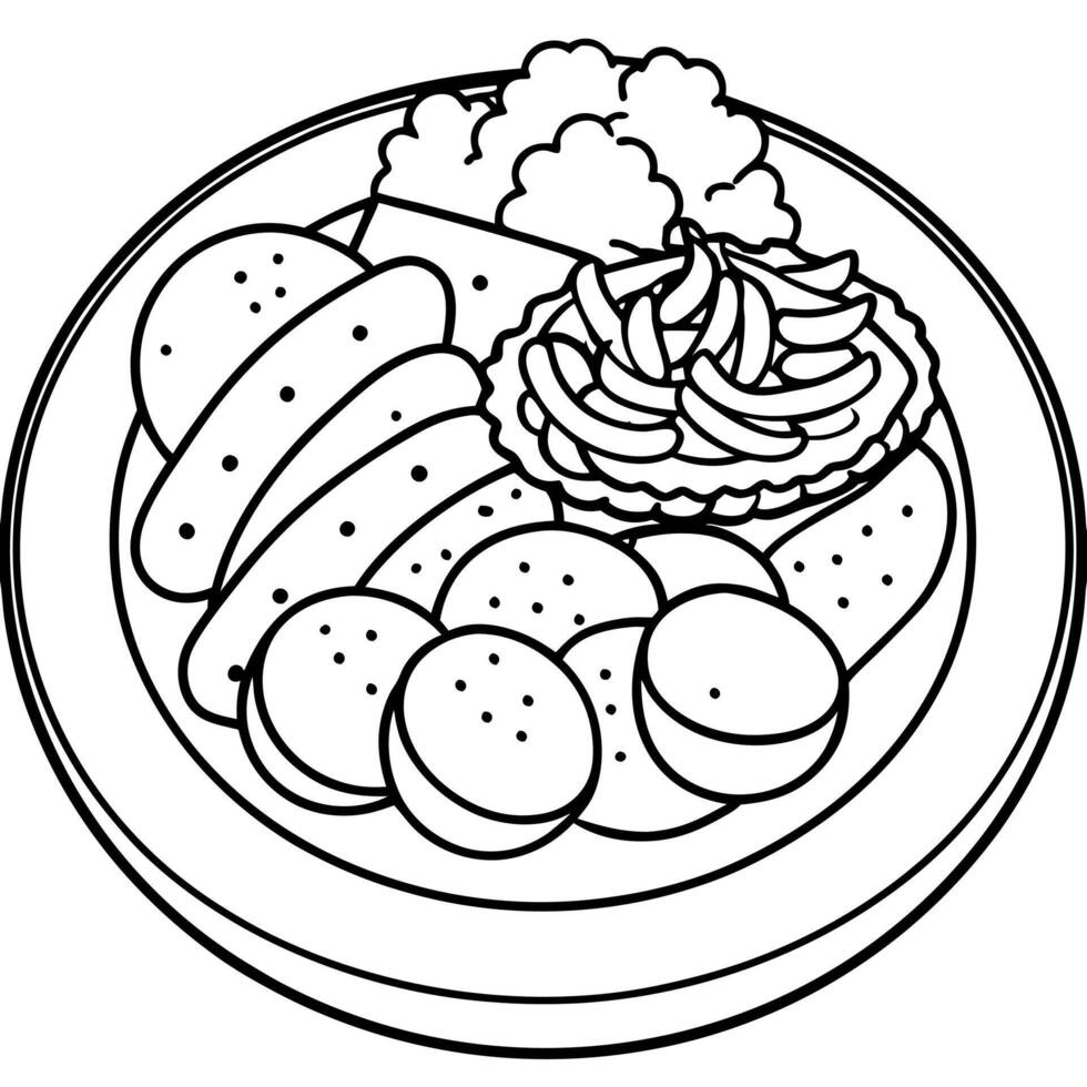 A plate of choucroute garnie. a traditional Alsatian dish of sauerkraut cooked with sausages. salt p vector