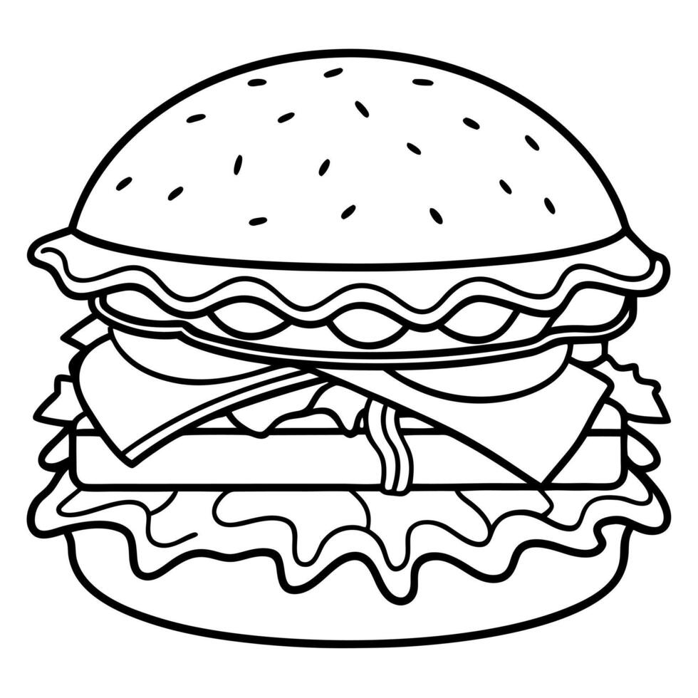 Gourmet burger with beef patty. cheddar cheese. crispy bacon. lettuce and tomato slices. between toa vector