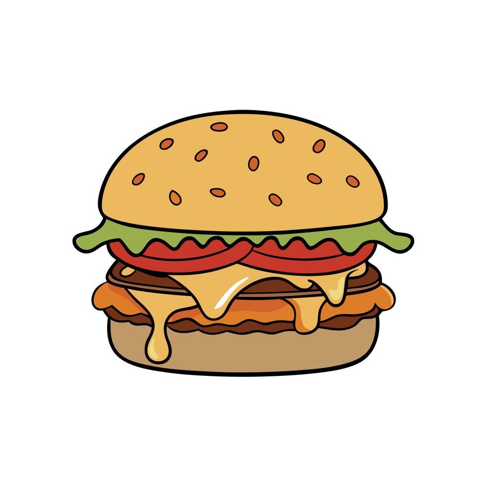 Cheeseburger with melted cheese. mushrooms. and bacon on a white background. cheeseburger. melted ch vector