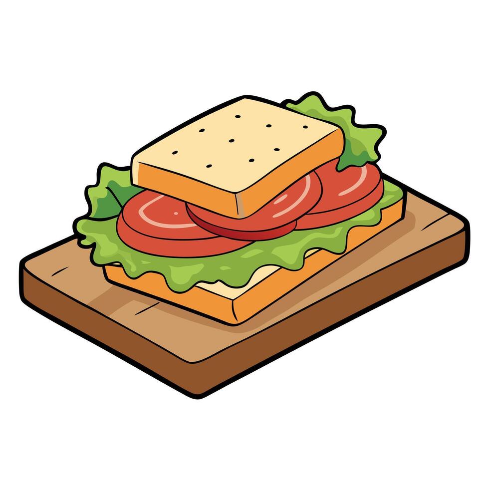 Delicious sandwich with crispy bacon. fresh lettuce. and ripe tomatoes on toasted bread. served on a vector