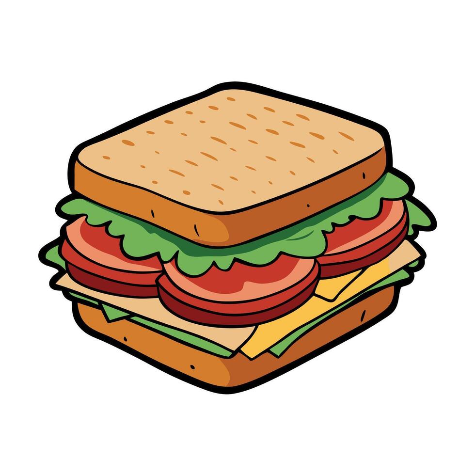 Delicious layered sandwich with turkey. bacon. lettuce. and tomato on toasted bread. perfect for a h vector