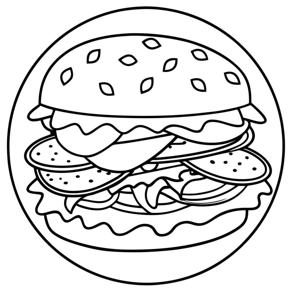 A cheese pizza burger filled with tomatoes bacon pepperoni salami and arugula displayed in a copy sp vector