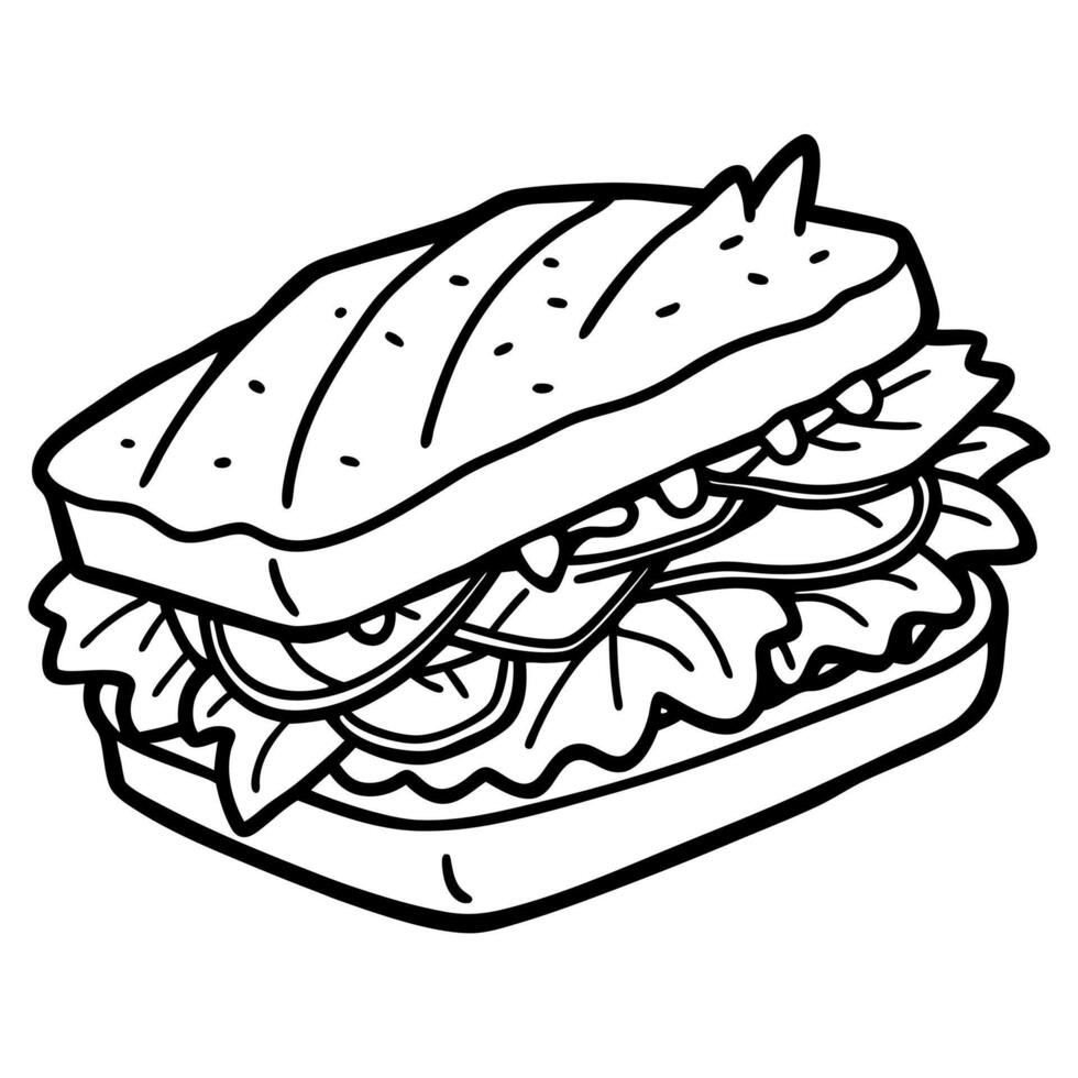 A delicious grilled sandwich stacked with bacon. chicken. tomato. and fresh greens. perfect for a he vector