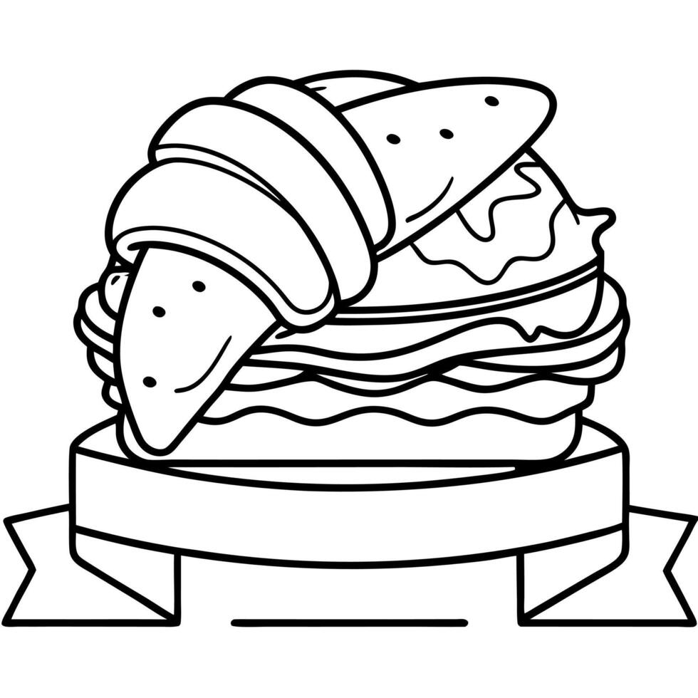 Classic croissant sandwich with a fluffy egg. bacon. and melty cheese on a wooden board against a wa vector