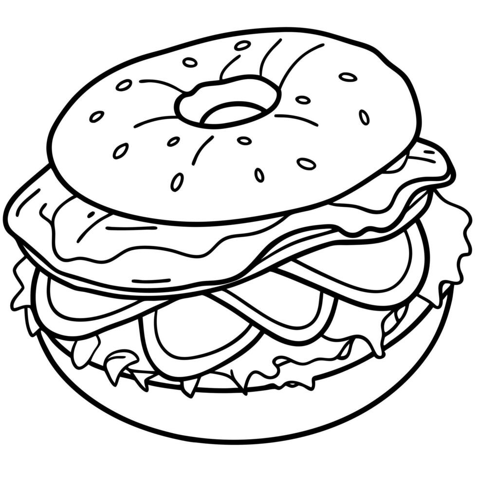 Bacon. lettuce. tomato. fried egg..Bagel sandwich topped with crisp bacon. fresh lettuce. juicy toma vector