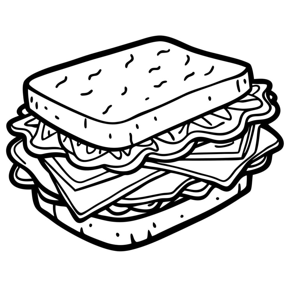 Delicious layered sandwich with bacon. cheese. and lettuce on rustic wooden table. ideal for food ph vector