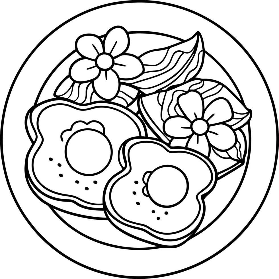 Delicious breakfast with sunny-side-up eggs. crispy bacon. and toast on a floral plate. perfect star vector