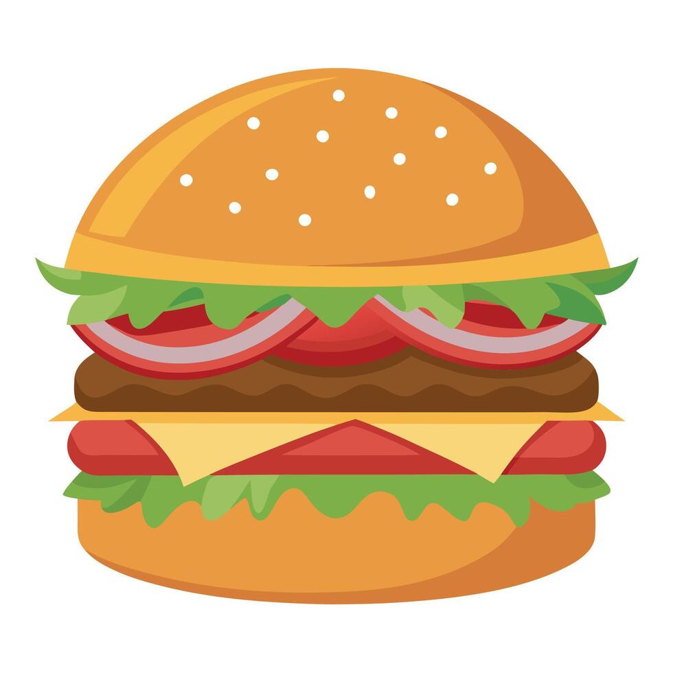 Delicious Cheeseburger with Bacon and Toppings vector
