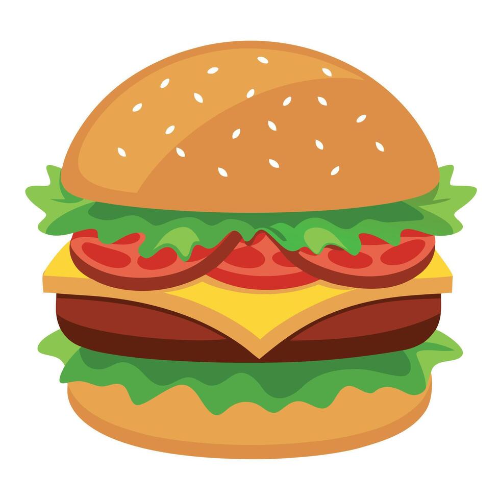 A bacon cheeseburger with lettuce and tomato vector
