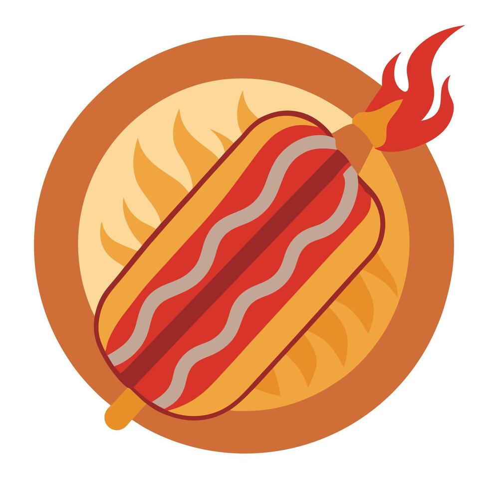 BBQ bacon wrapped hot dog on a grill background vector