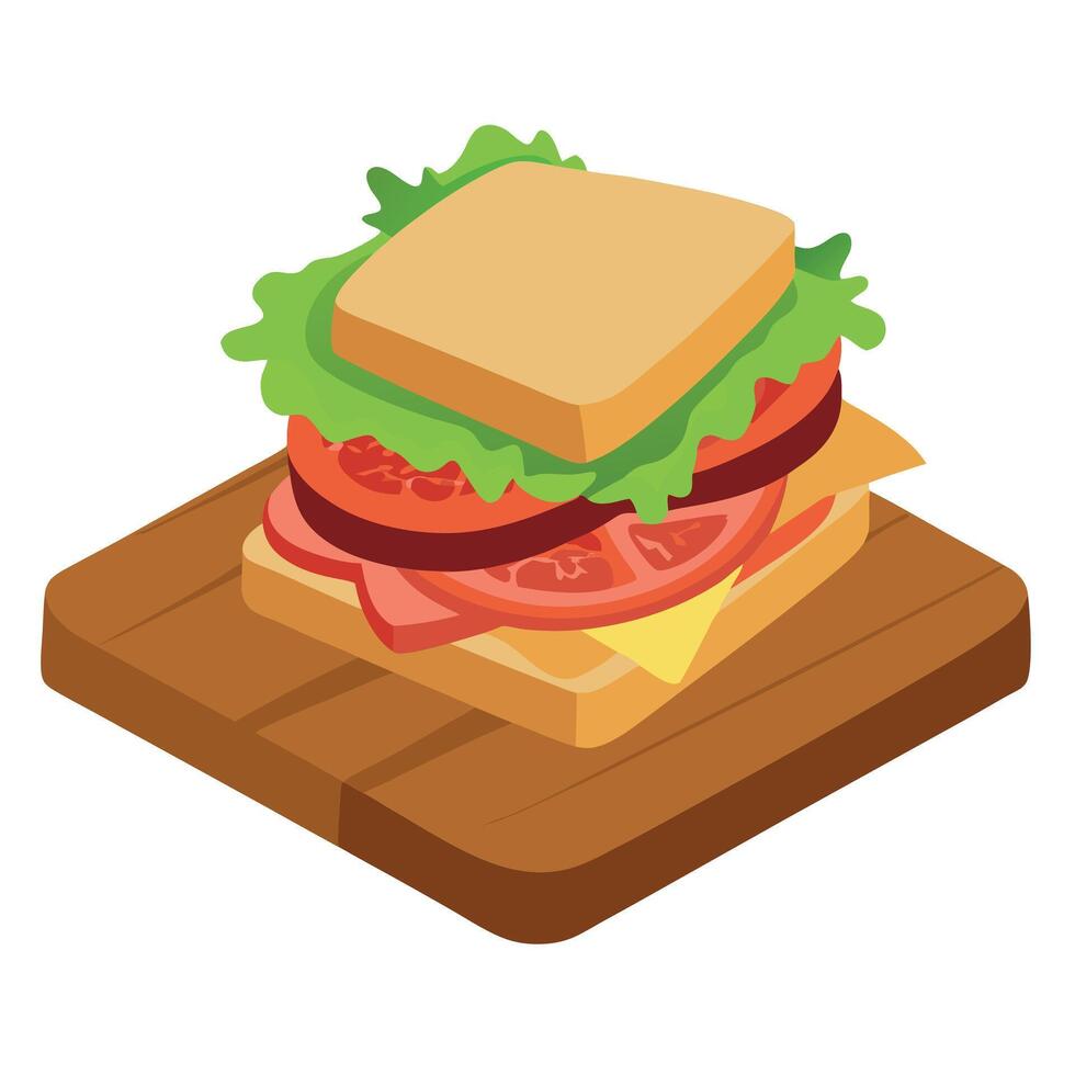 Close-up of a blt sandwich on a wooden board vector