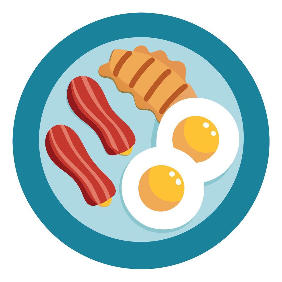 Breakfast Plate with Fried Eggs. Sausage and Bacon. vector