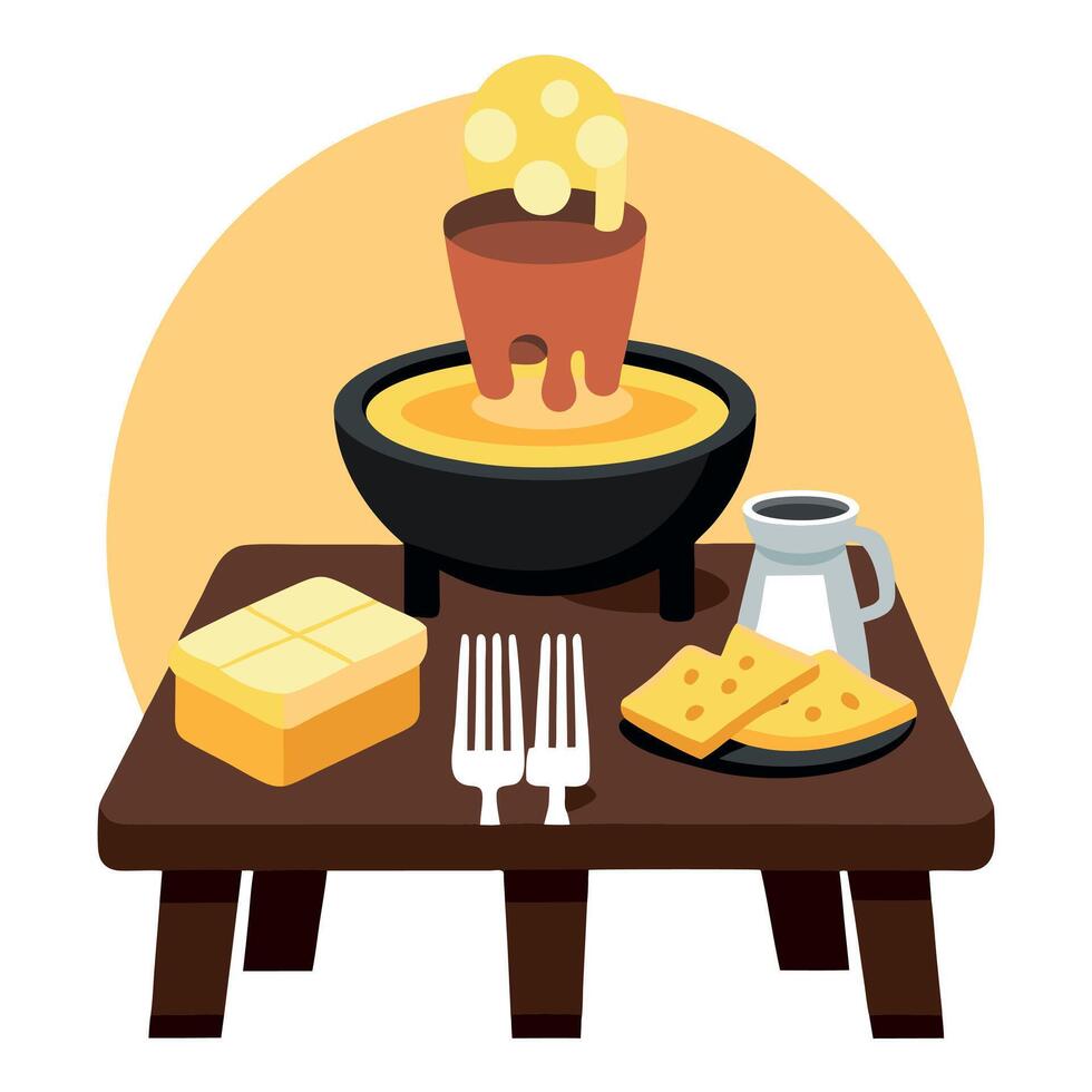 Delicious Raclette Cheese Meal on Rustic Table vector