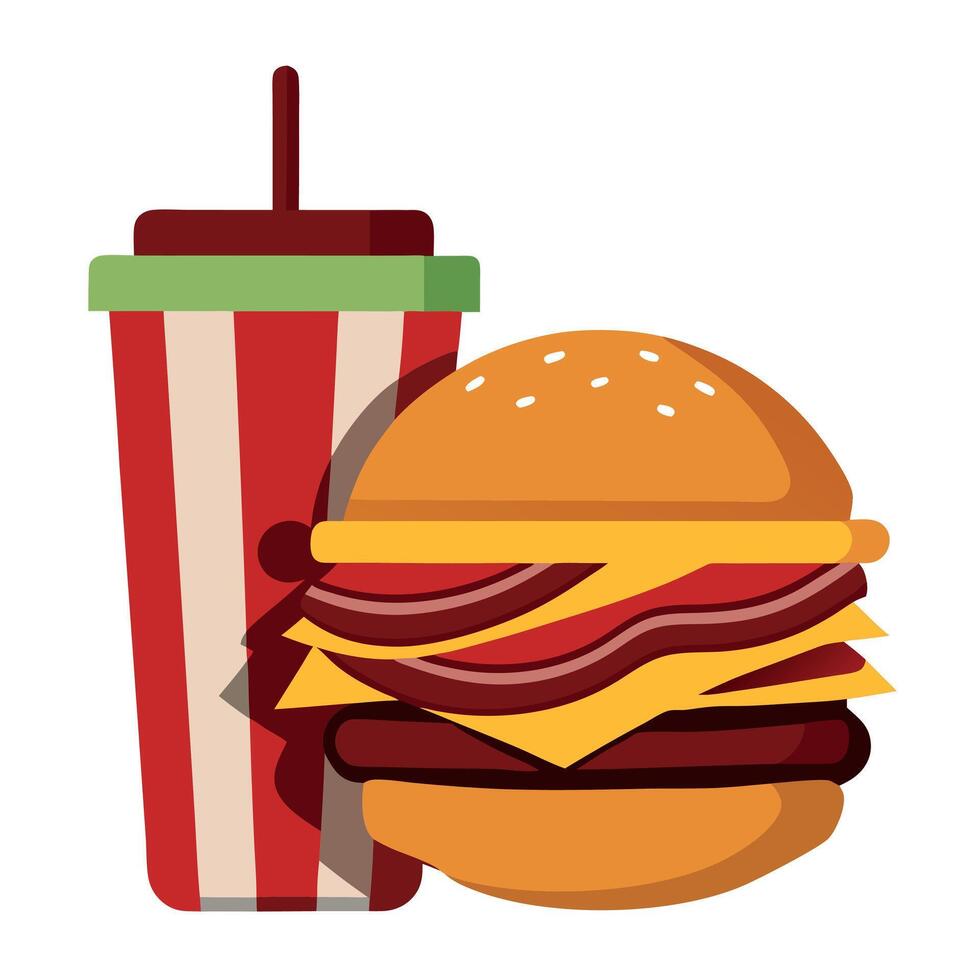 Delicious Bacon Cheeseburgers with Soda vector