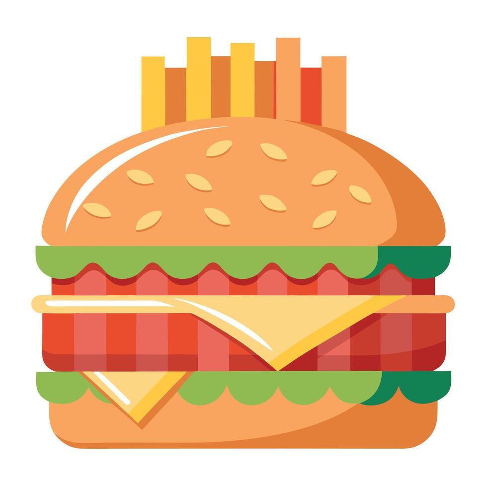 Delicious Bacon Cheeseburger with Fries vector