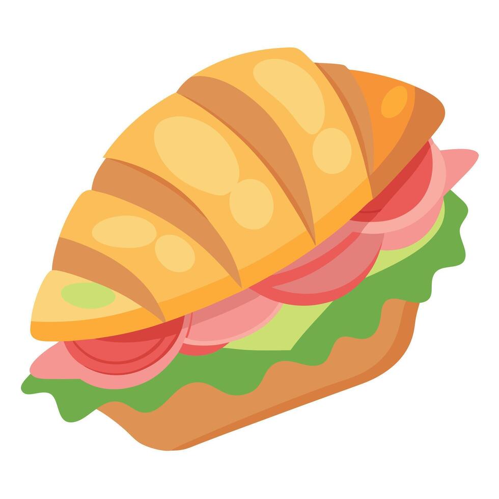 Croissant sandwich with ham and cheese. vector
