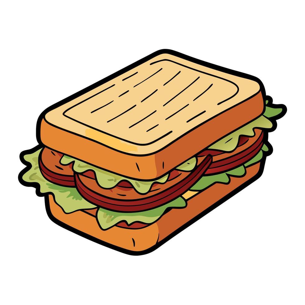 A delicious grilled sandwich filled with fresh vegetables. succulent bacon. and creamy sauce on toas vector