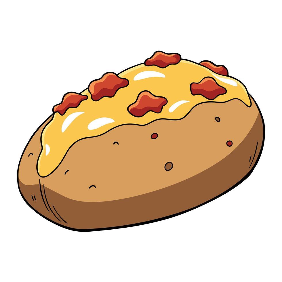 Delicious loaded baked potato with sour cream. chives. bacon and cheddar cheese isolated on a white vector