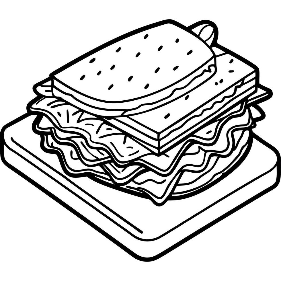 Delicious grilled sandwich loaded with turkey. bacon. and melted cheese. served on a rustic wooden b vector