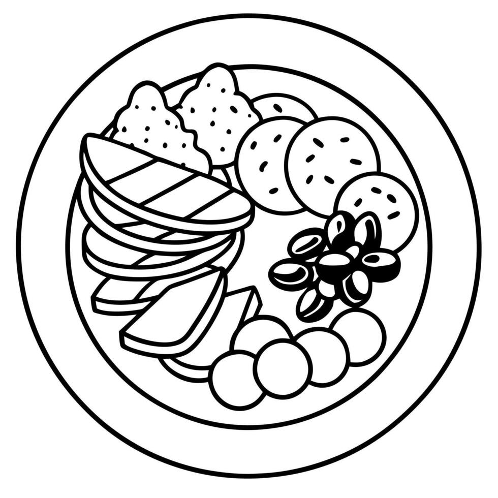 Antipasto platter with salami. cheese and olives . Cold Cut with Copy Space. Food Concept with copy vector