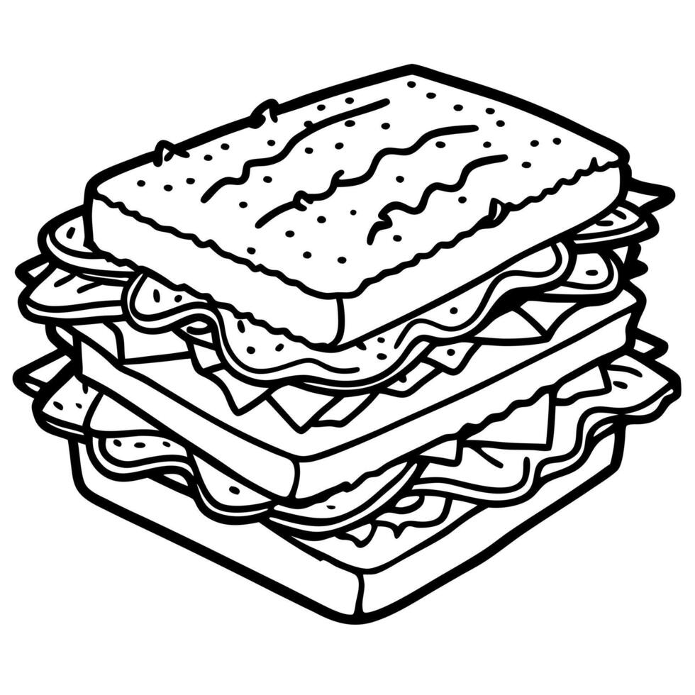 A classic club sandwich overflowing with layers of roasted turkey. bacon. lettuce. tomato. and mayon vector