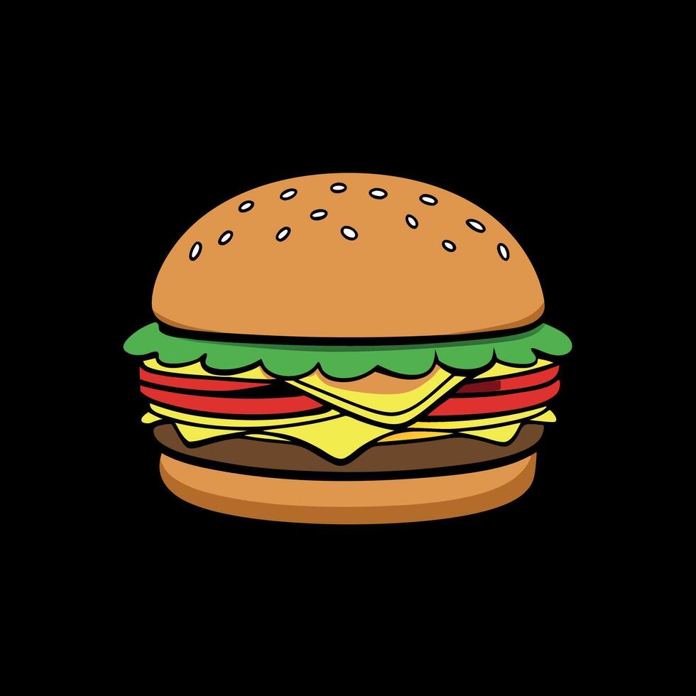Double Beef Burger with Bread Patty Pickle Onion Mayonnaise Ketchup Cheese and lettuce on a yellow b vector