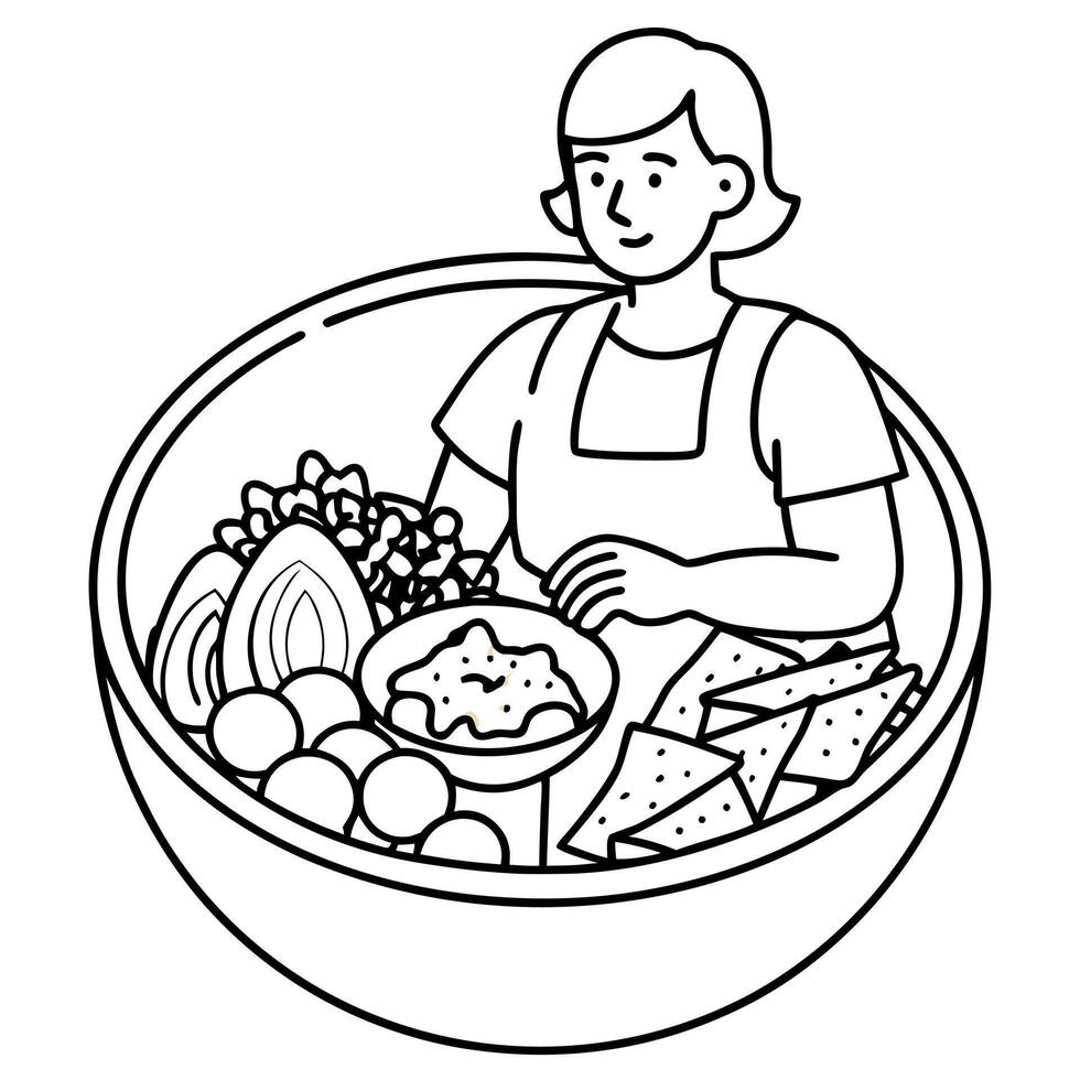 Hand dressing cobb salad with chicken avocado bacon blue cheese tomato and eggs Classic American Ket vector