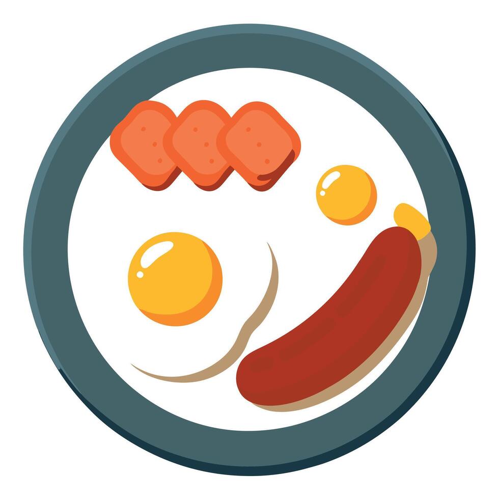 Fried Eggs And Sausage in a plate White Background vector
