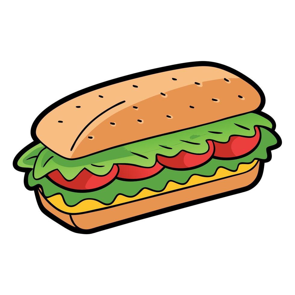 Delicious gourmet sandwich filled with meats. cheese. and fresh greens. perfect for a hearty meal or vector