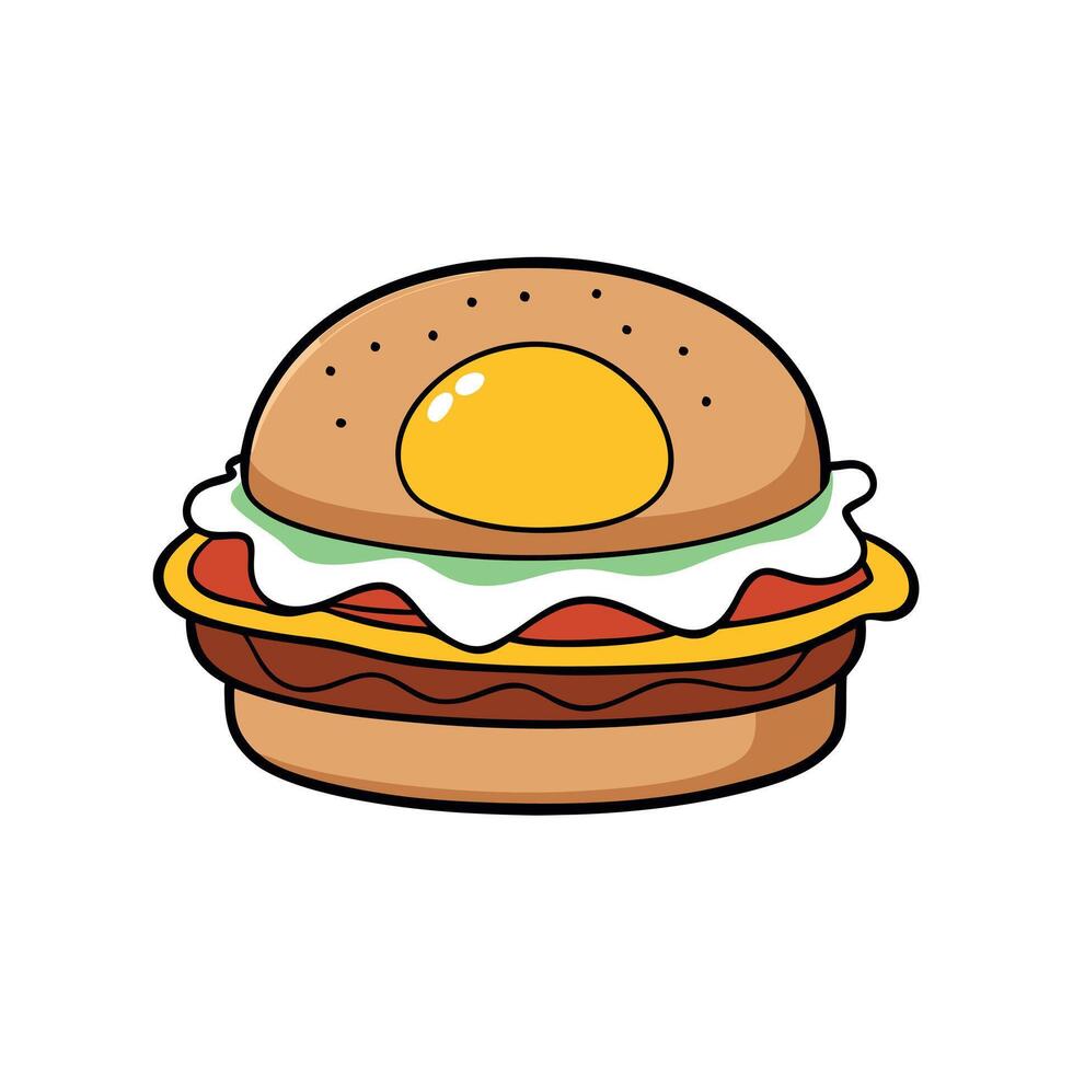 Dive into a breakfast treat - a burger with a fried egg and crispy hash browns. displayed on a white vector